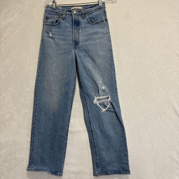 Levi's Premium Jeans Women's 28 Ribcage Straight Ankle High Rise Button Fly Blue - Picture 1 of 16